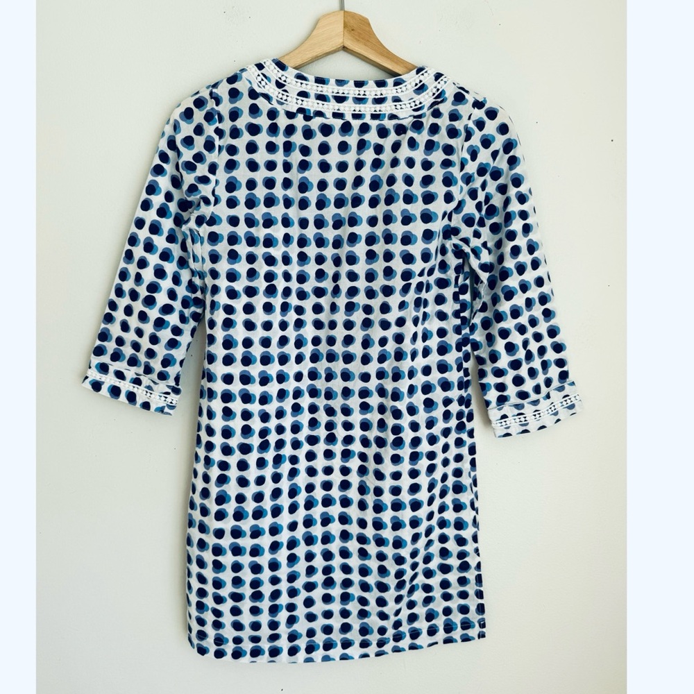 Boden Blue and White Polka Dot Tunic Dress with Embroidered Neckline - Picture 4 of 6